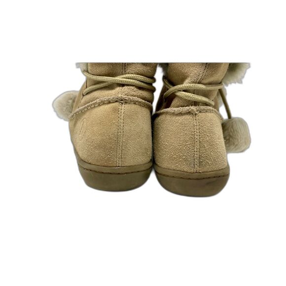 AirWalk 9.5M SlipOn Suede Leather Faux Fur Lined Winter Tan Boots Grip Sole - Picture 3 of 9